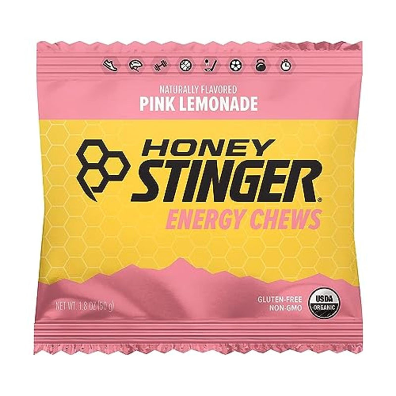 [Australia] - Honey Stinger Organic Pink Lemonade Energy Chew | Gluten Free & Caffeine Free | For Exercise, Running and Performance | Sports Nutrition for Home & Gym, Pre and Mid Workout | 12 Pack, 21.6 Ounce 1.8 Ounce (Pack of 12) 