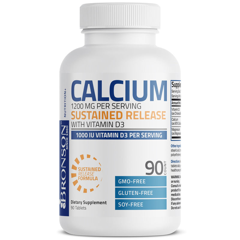 Bronson Calcium 1200 mg Sustained Release + Vitamin D3 1000 IU, 90 Tablets | Magnesium 80 mg, Bone Health Support, Steady Calcium Release, Non-GMO, Gluten-Free & Soy-Free 90 Count (Pack of 1)