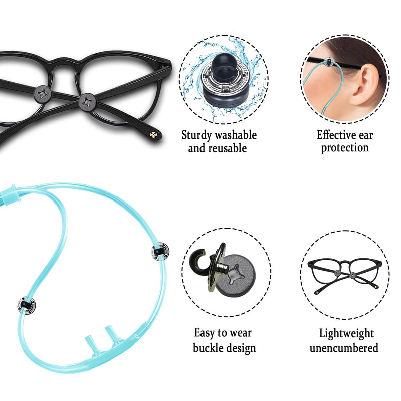 with Anti Slip Design Oxygen Tube Clips for Glasses - Nasal Cannula Ear Protector - Nose Cannula Hose Holder - Oxygen Holder Effectively avoiding discomfort Pain Caused by Oxygen Tubes on The Ears Black