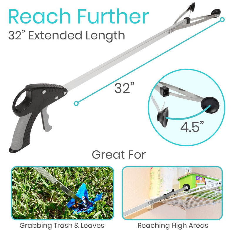 [Australia] - Vive Suction Cup Grabber Reacher 32" - Elderly Grab It Reaching Pickup Tool Heavy Duty for Seniors - Trash, Sticks, Litter Picker Upper - Extra Long Reach Handle & Handy Extension Arm Claw 1 