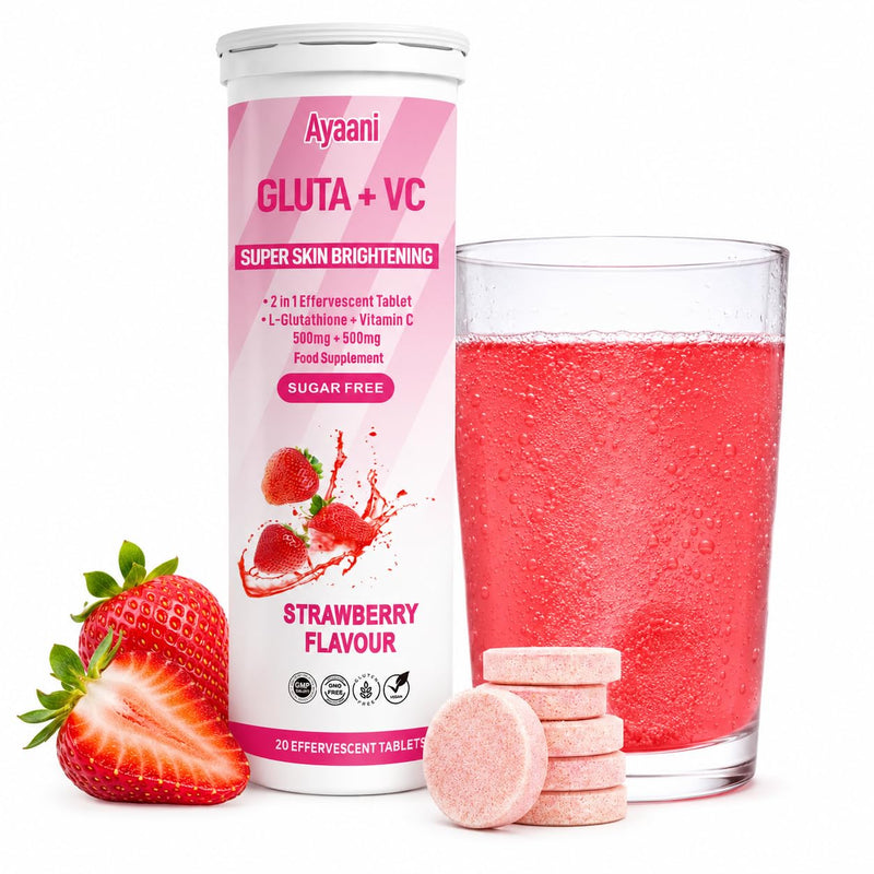 Glow Strawberry — Glutathione 500mg + Vitamin C 500mg | Beauty Drink for Skin Glow | Even Tone | Radiance | Zero Sugar and No Fillers | Effervescent Tablets | 20 Count