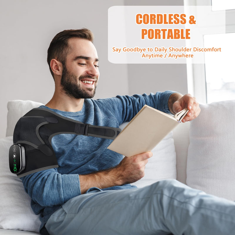 Shoulder Heating Pad with Massage, Shoulder Massager for Pain Relief | Cordless Heated Shoulder Wrap Massager, Rotator Cuff Heating Pad, Shoulder Brace for Men & Women