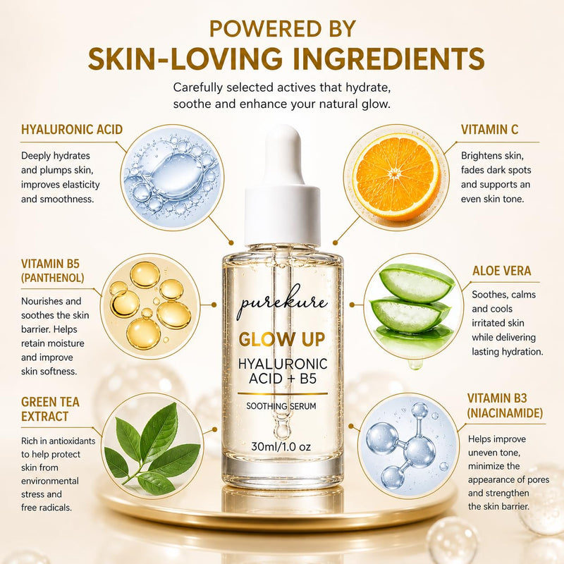 Hyaluronic Acid Serum for Dry & Sensitive Skin – Organic, Deep Hydration + Vitamin B5 for Barrier Repair, Lightweight Face Serum for Fine Lines & Smooth Skin, Non-Greasy, 30 mL
