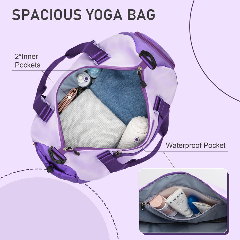 WOOMADA Gym Bag for Women with Yoga Mat Holder, Yoga Duffle Bag with Shoe Compartment, Multi-Purpose Travel, Workout, Dance, Sports Bag(Purple)