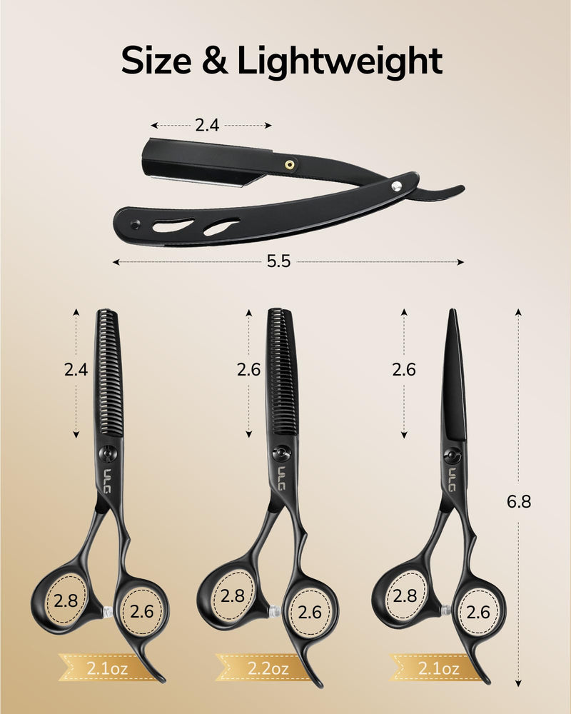 [Australia] - ULG Hair Cutting Scissors Set Professional Thinning Scissors for Hair Cutting All-in-One 9 Pcs Hairdressing Shear Set with 3 Professional Barber Shears for Salon/Home 9 Pcs Black 