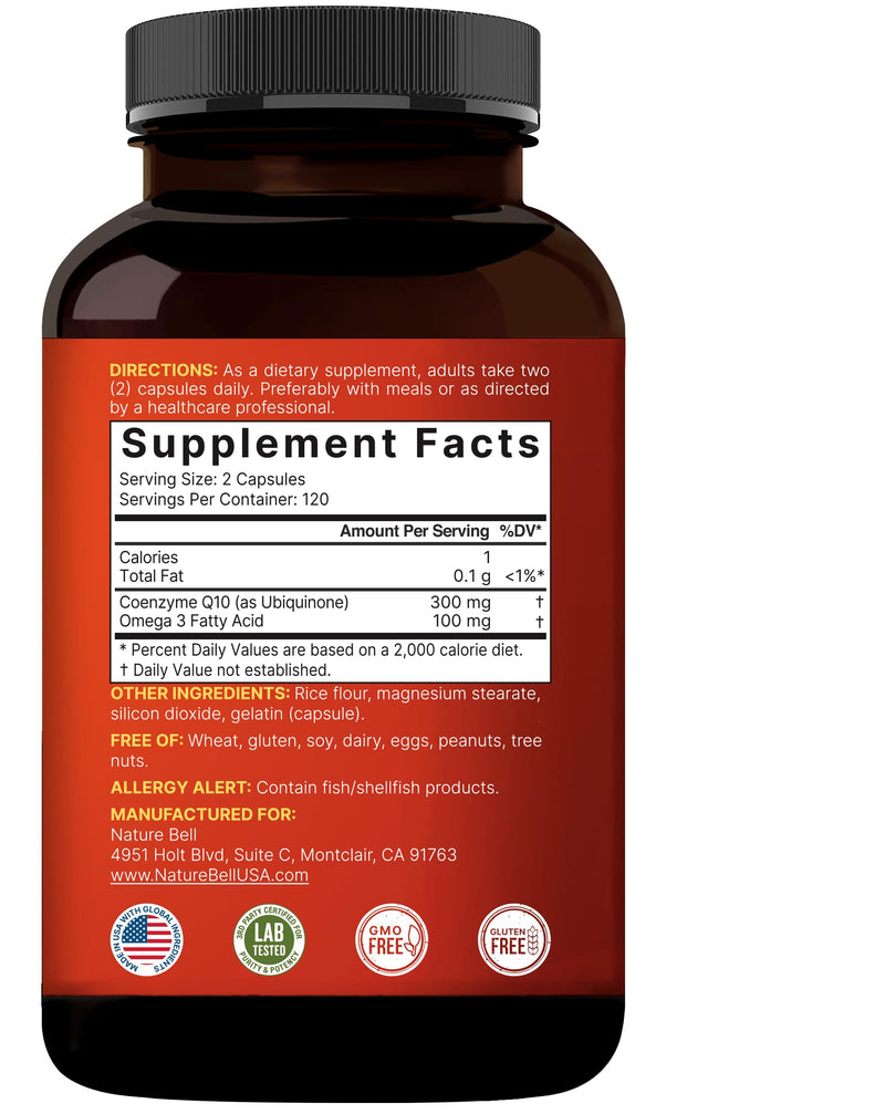 [Australia] - NatureBell CoQ10 300mg with Omega 3, 240 Capsules - 120 Day Supply | Stable High Absorption Form ‚Äì Antioxidant Support for Heart & Energy Health ‚Äì Extra Strength Coenzyme Q10 Supplement 