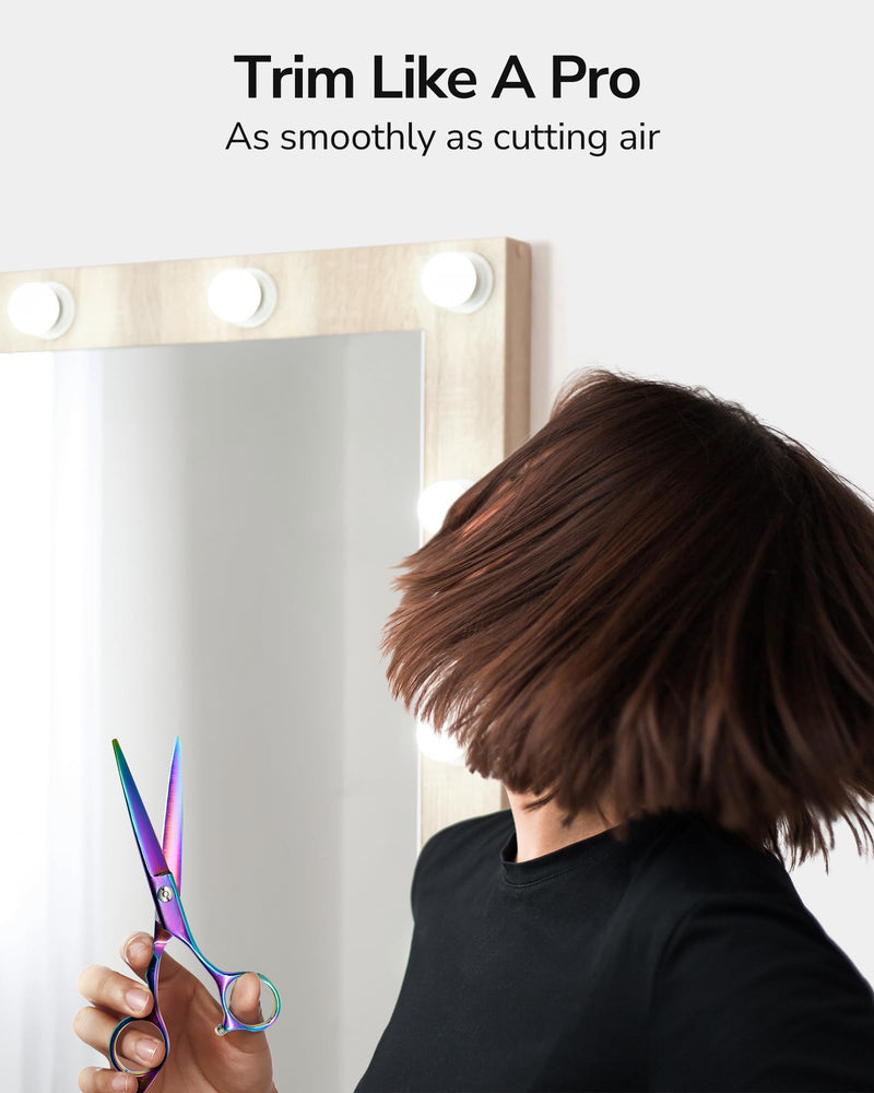 ULG Hair Cutting Scissors, Professional Hair Scissors 6.5 inch Right-Hand Razor Edge Barber Shears Salon Hair Cutting Shears Made of Japanese Stainless Steel, Hand Sharpened Rainbow