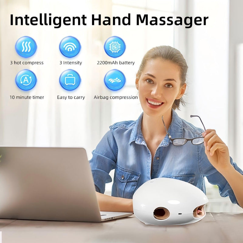 [Australia] - NENRENT Portable Hand Massager with Heat and Air Compression for Arthritis and Palm Pain, Hand Massage with Palm Kneading 3 Modes & 3 Intensity Levels Airbag Massage for Mom, Dads, Women Men Gifts 