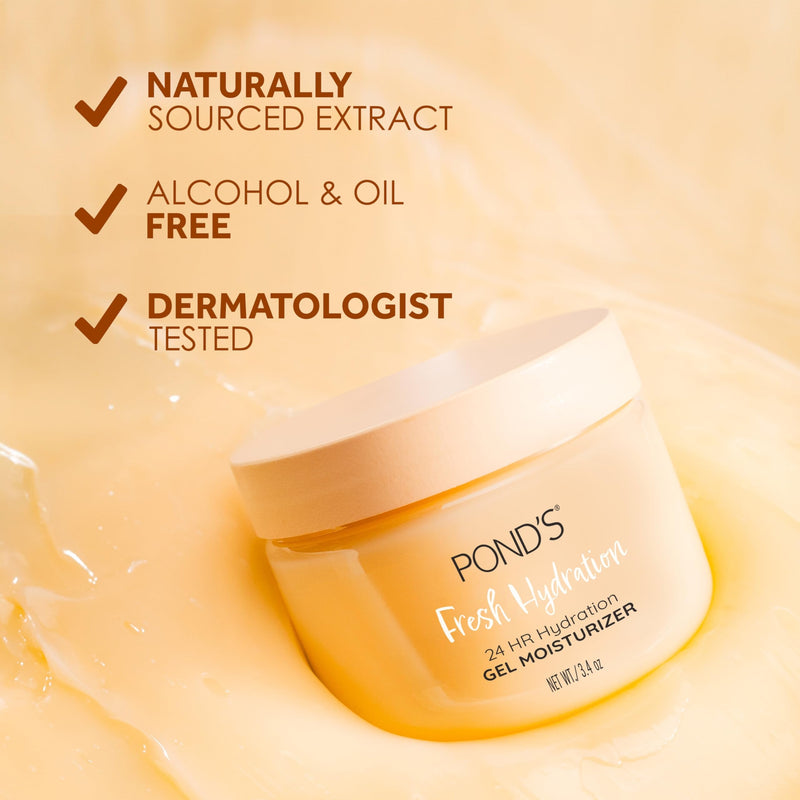 POND'S Fresh Hydration Gel Moisturizer 24 HR Hydration with Orange Extract & Vitamin C Alcohol & Oil-Free Face Moisturizer Dermatologist Tested, 3.4 oz, (Pack of 2) 3.4 Ounce (Pack of 2)