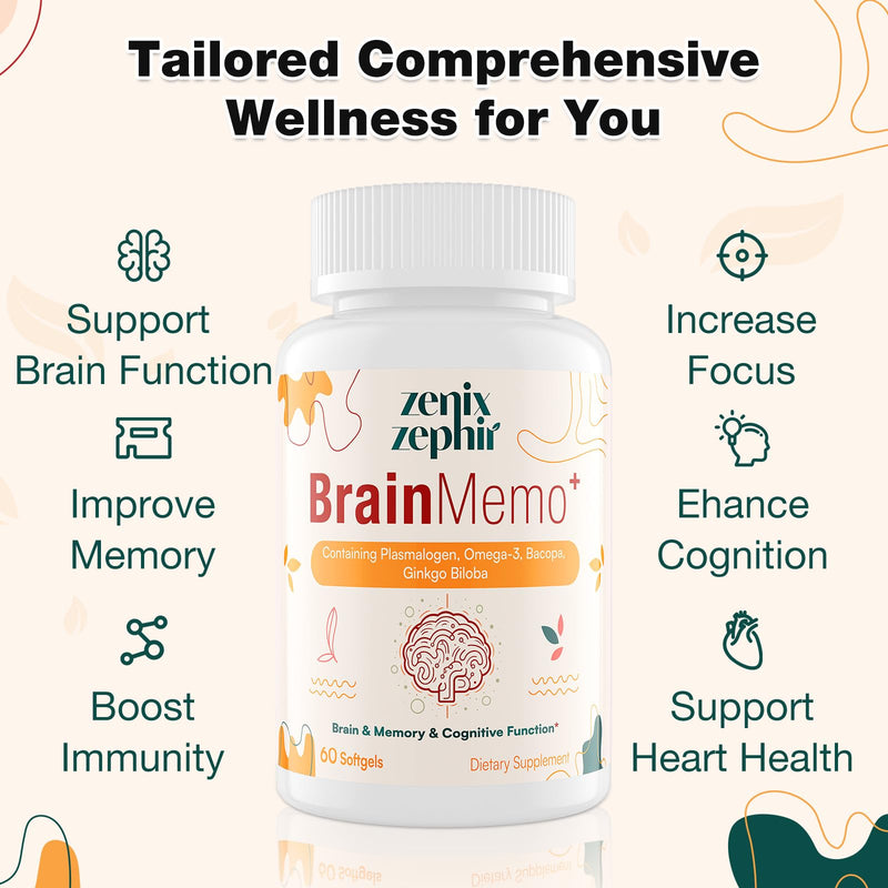 [Australia] - Memory Focus Supplement - Brain Support with Omega-3, Bacopa and Plasmalogens for Enhanced Cognitive Function - Concentration and Memory - Non-GMO, 60 Softgels 60 softgels(Pack of 1) 