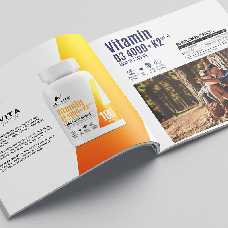 Vitamin D3 4000 IU K2 MK-7 100mcg High Strength VIT D3 K2 Menaquinone from Natto Bones Muscle Teeth Blood Calcium Levels Immune System Support 180 Tablets