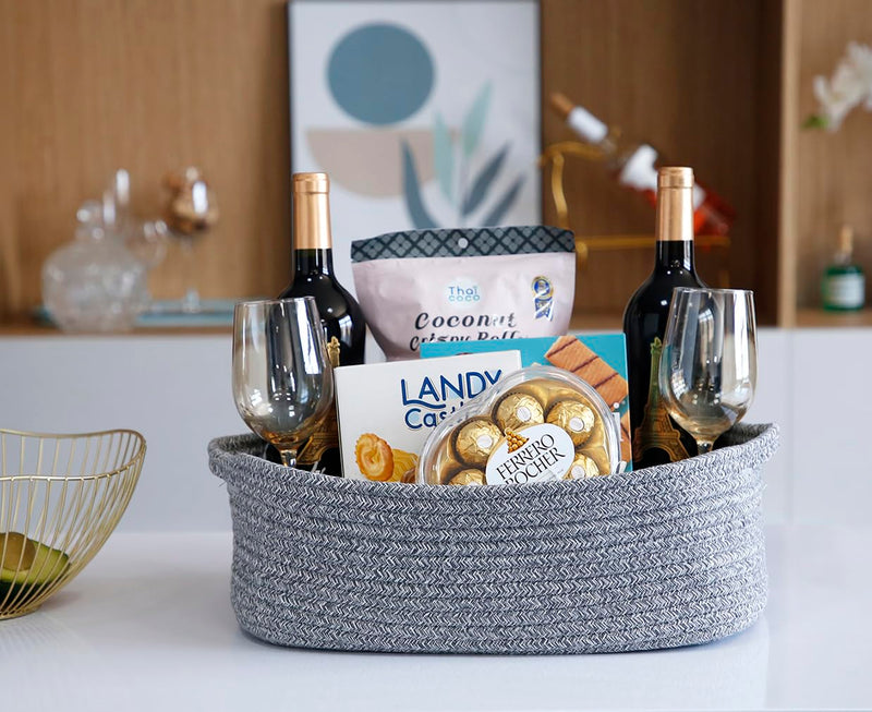 [Australia] - Woven Cotton Rope Storage Basket, Cube Changing Table Organizer for Closet Towels, Baby Nursery Bin, Small Dog Cat Toy Box, Gift Baskets empty (14.5"x 11"x 5") grey 
