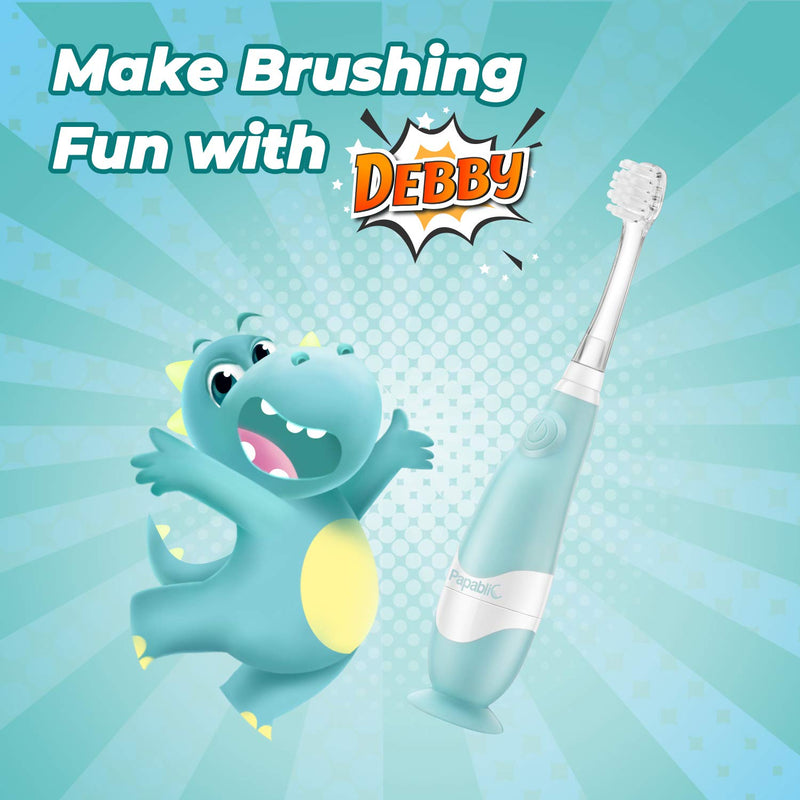 [Australia] - Papablic Toddler Sonic Electric Toothbrush for Ages 1-3 Years, Baby Electric Toothbrush with Cute Dino Cover and Smart LED Timer, 4 Brush Heads (Debby) 4 Brush Heads Debby 
