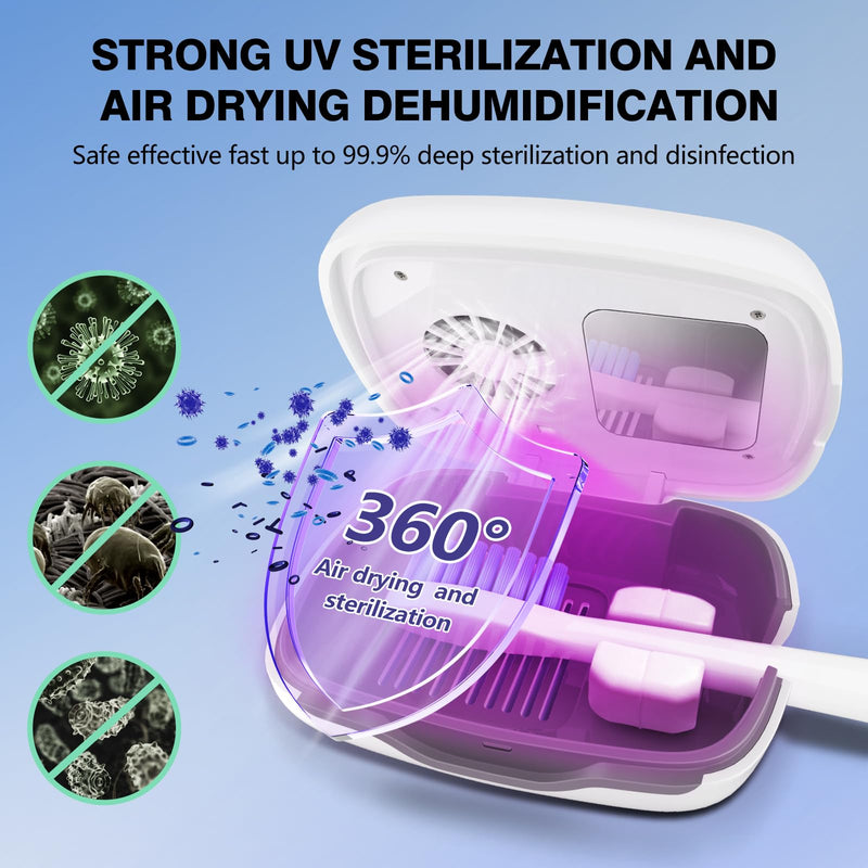 [Australia] - Toothbrush Covers Case and Holder with Light,Toothbrush San itizer Cover with Holder, Rechargeable Portable Toothbrush Cleaner Case, Toothbrush Box Fan with Dryer White 
