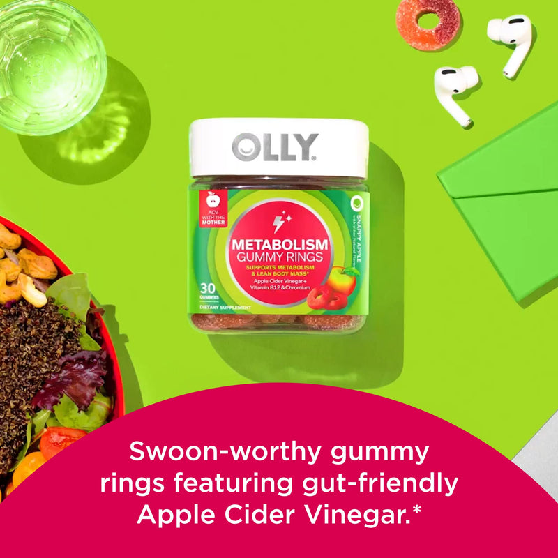 OLLY Metabolism Gummy Rings, Apple Cider Vinegar, Vitamin B12, Chromium & Undeniable Beauty Gummy, for Hair, Skin, Nails, Biotin, Vitamin C, Keratin