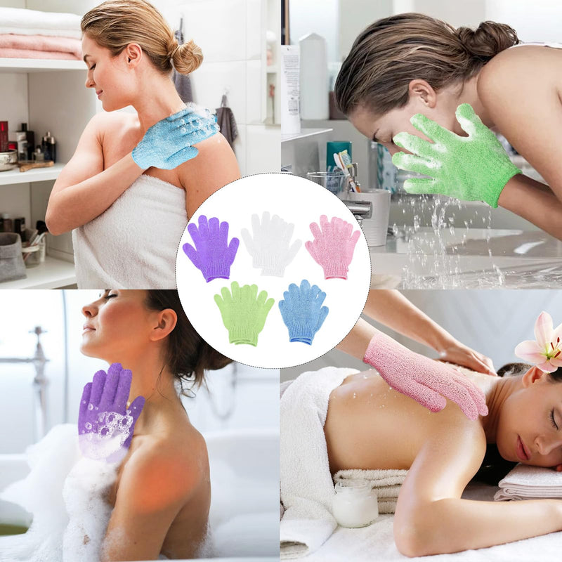 [Australia] - KEYRI Pack of 10 peeling gloves, peeling gloves, exfoliating gloves for body and face, massage glove, peeling washing gloves for women, shower spa massage (white + pink + purple + green + blue) white + pink + purple + green + blue 