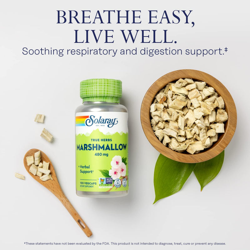 [Australia] - SOLARAY Marshmallow Root 480 mg Healthy Respiratory Function & Digestion Support Non-GMO & Vegan 100 VegCaps 100 Count (Pack of 1) 