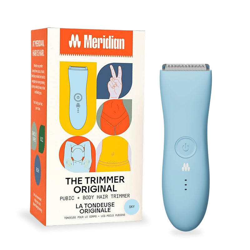 MERIDIAN The Trimmer Original - Body Hair Trimmer for Men, Electric Shaver for Pubic Hair, Chest, Legs & Bikini, Waterproof & Rechargeable, Sky