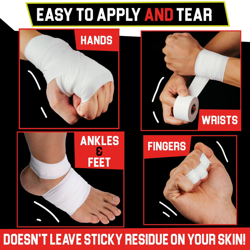 [Australia] - White Athletic Tape Extremely Strong: 8 Rolls + 2 Finger Rolls. Easy to Apply & No Residue. Sports Tape Athletic for Boxing Football Climbing or Gymnastics for Wrist Ankle & Hand Protection 8+2 Set 