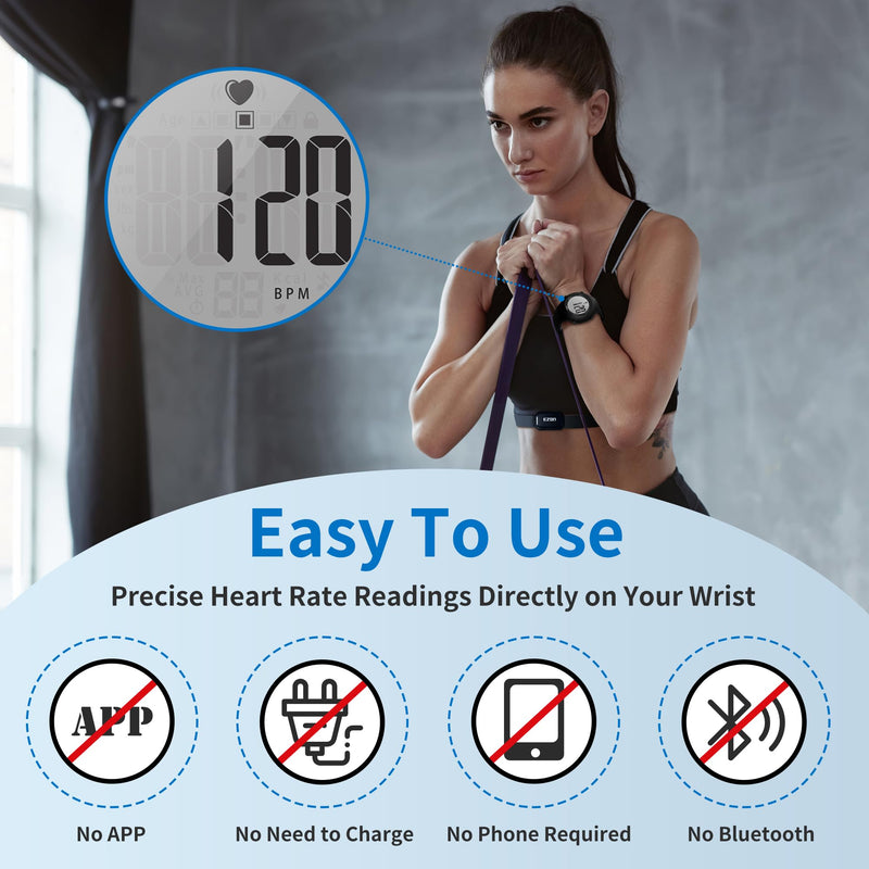 [Australia] - EZON Heart Rate Monitor Chest Strap and Digital Watch T037,5ATM Waterproof Fitness Tracker with HRM,Calories Burned,Stopwatch and Hourly Chime (Watch Band Included) 
