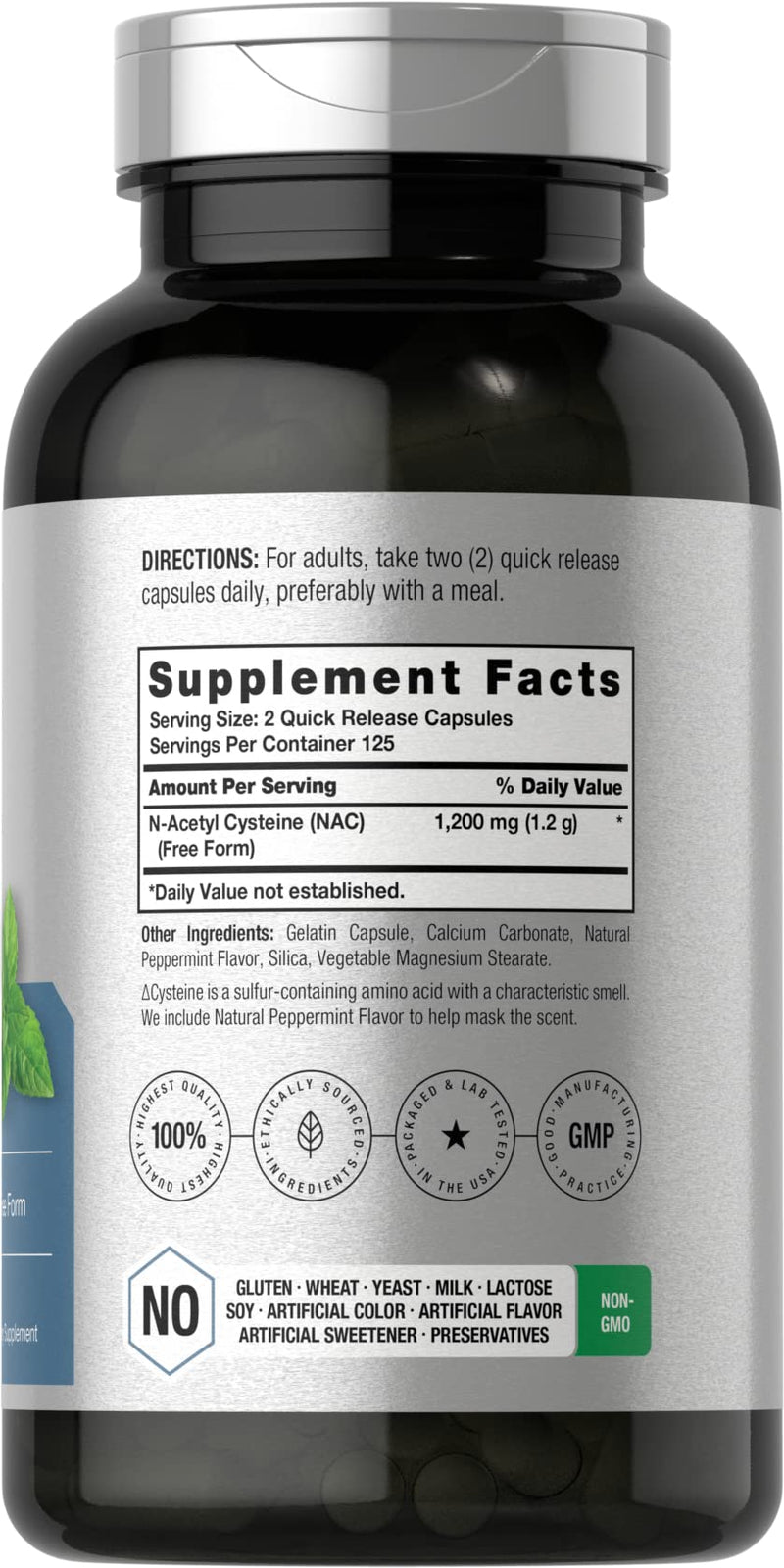 Horbäach NAC N-Acetyl Cysteine Supplement 1200mg | 250 Capsules | with Natural Peppermint | Non-GMO, Gluten Free 250 Count (Pack of 1)