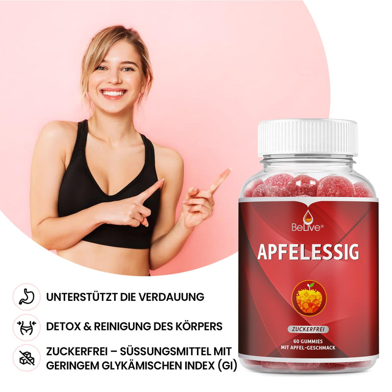 [Australia] - BeLive Apple Cider Vinegar Apple Cider Vinegar Gummies - 60 pieces, sugar-free, support detoxification, cleansing & digestion. Delicious, vegan, keto friendly, non-GMO, gluten free 