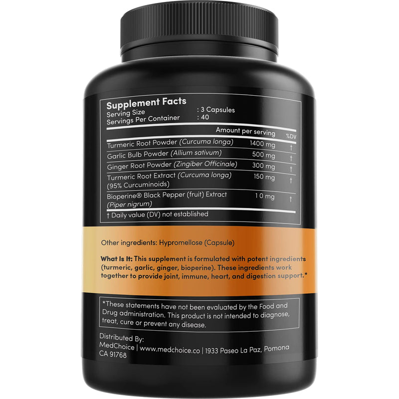 [Australia] - 4-in-1 Turmeric and Garlic Supplements with Bioperine 2360 mg (120 ct) Turmeric Ginger Root Capsules with Garlic - Turmeric Curcumin with Black Pepper for Joint, Digestion & Immune Support (Pack of 1) 120 Count (Pack of 1) 