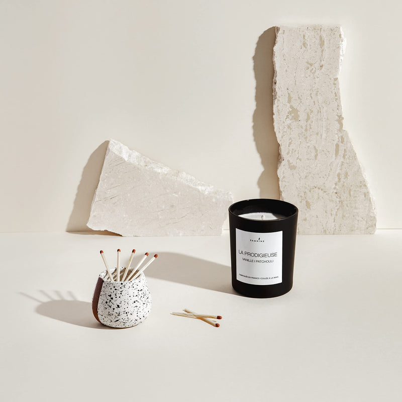 [Australia] - Ceramic Match Holder with Striker for Cute and Fancy Matches - Set of 2 - Matches in a Jar - Decorative Modern Home Decor Gifts - Mantel Decorations - Matches NOT included 