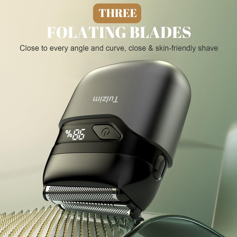 [Australia] - Electric Foil Shaver for Men: Portable Electric Razor for Beard/Face - 3 Floating Blade LED Display USB-C Fast Rechargeable - IPX7 Waterproof for Travel & Home - Carbon Gray 
