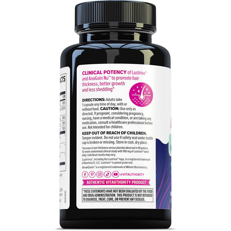 Lustriva Hair Growth Supplement for Women | Lustriva & DHT Blocker Vitamins for Thicker Fuller Locks Biotin Saw Palmetto Zinc & Copper | Reduce Shedding & Support Hair Loss for Men & Women 30 Capsules Capsule