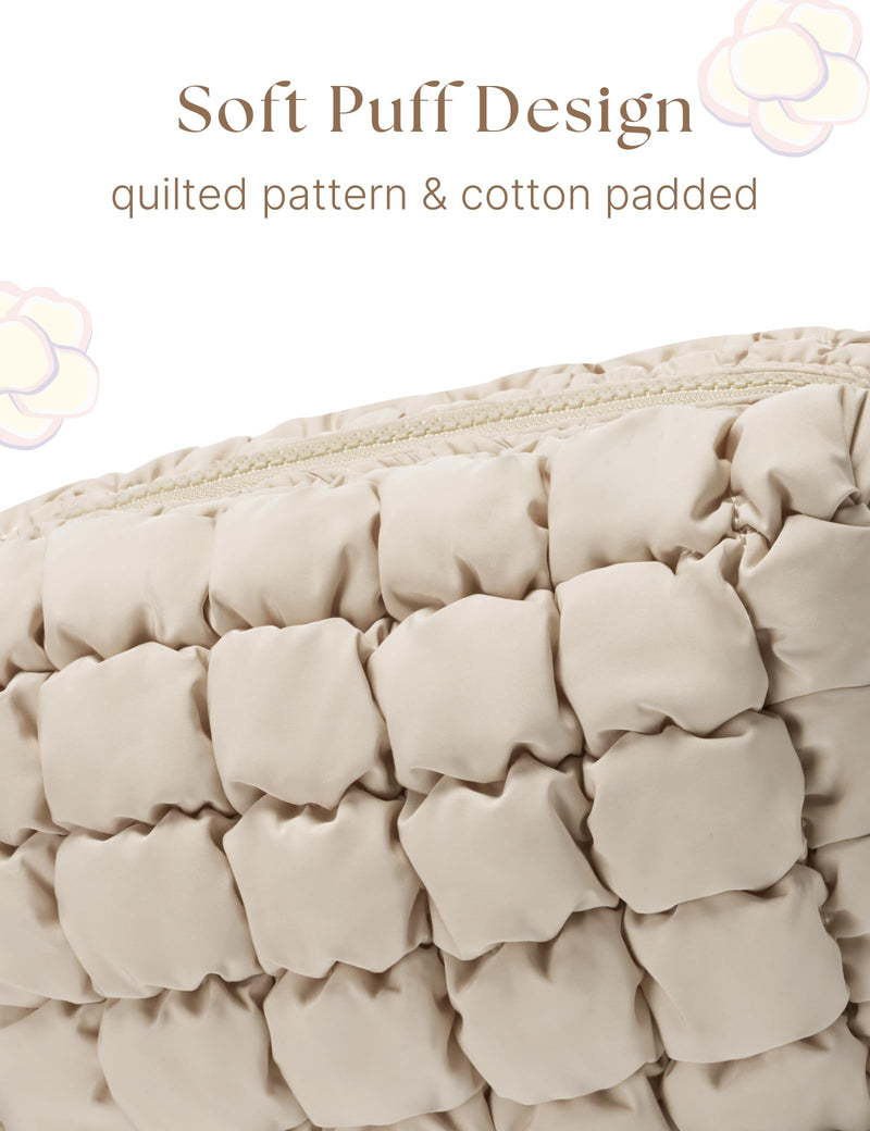 Quilted Travel Duffle Bag Puffer Weekender Bag & Quilted Makeup Bag Puffy Cosmetic Bag Cute for Women Girls