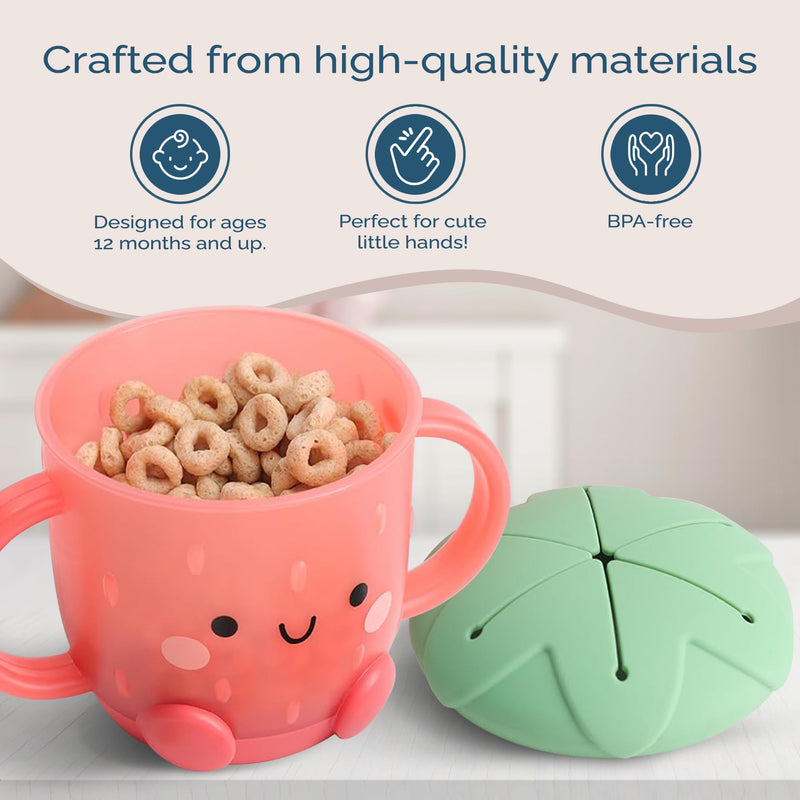 [Australia] - Itzy Ritzy Toddler Snack Cup - Spill-Proof Snack Cup for Toddlers with Soft Silicone Lid for Easy Food Access - Easy-To-Hold Kids Snacks Container With Handles - Ideal for 12 months & Up (Strawberry) Strawberry 