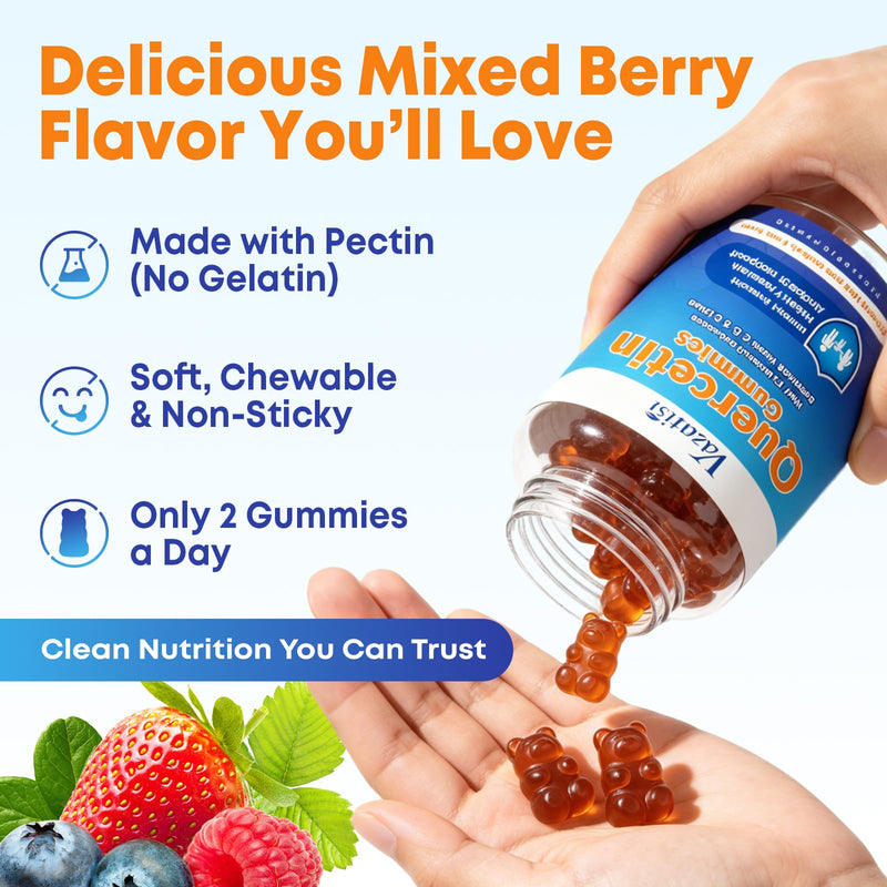 Quercetin with Bromelain Gummies, Quercetin with Vitamin C Zinc & Elderberry for Immune System & Allergy, Chewable & Vegan Gummies, 60 Cts 60 Count (Pack of 1)