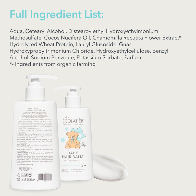 [Australia] - Nourishing Baby Hair Balm Conditioner for Easy Detangling 3+, 250ml - With Chamomile & Wheat Protein, 96.8% Natural, Vegan Baby Conditioner - Softens and Nourishes Delicate Hair - 8.5 Fl Oz 