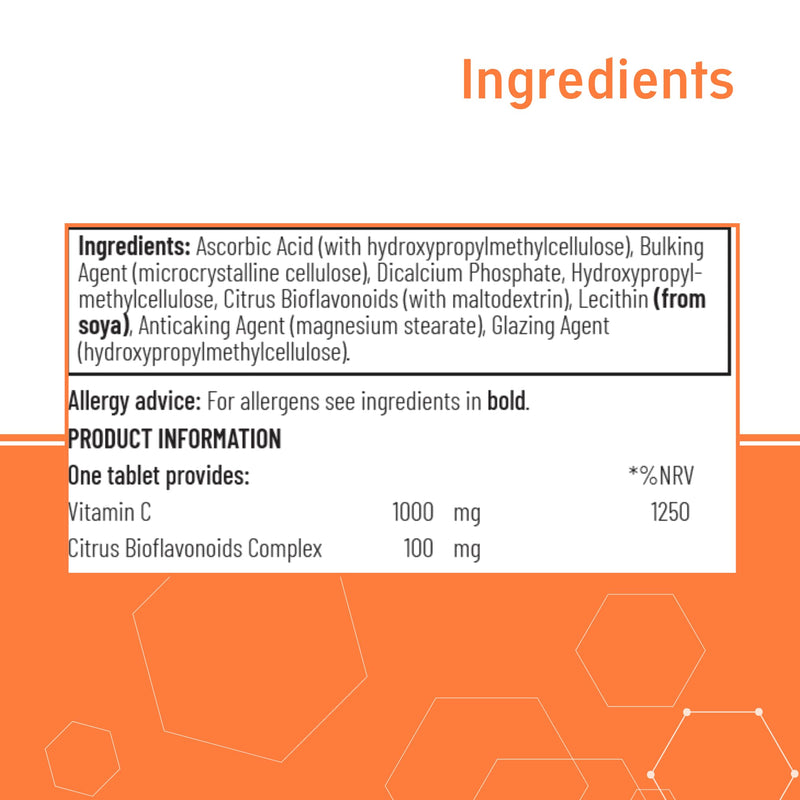 Quest - High Strength Vitamin C 1000mg with Bioflavonoids. Time Release Vitamin C Supplements for Immune Support, Collagen Production and Iron Absorption. Vegan & Gluten-Free (90 Tablets)