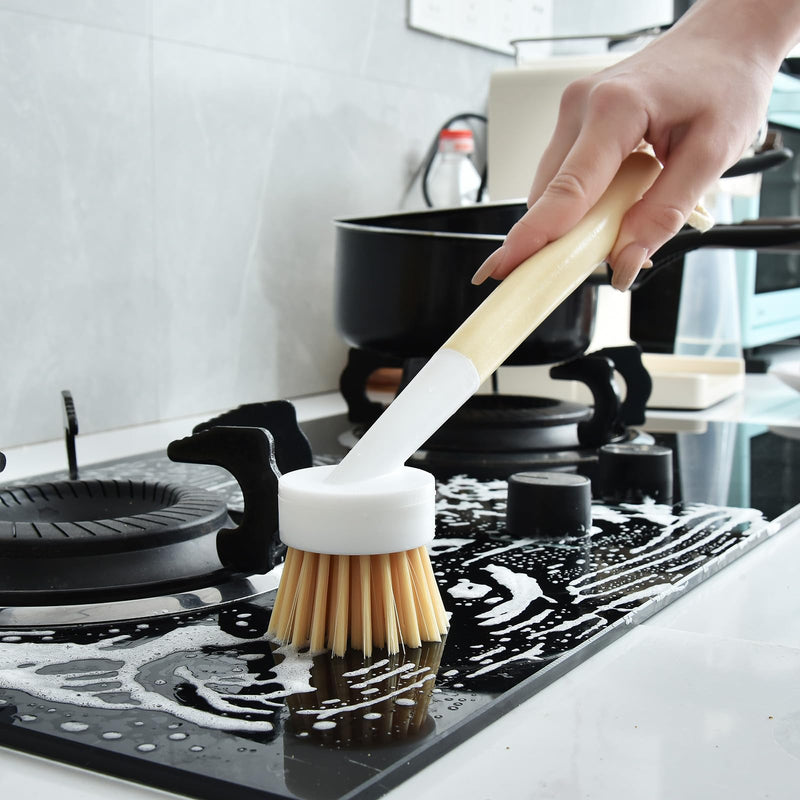 [Australia] - ALINK Dish Brush with Handle and 3 Replacement Heads, Pot and Pan Cleaning Scrub Brush for Kitchen, Sink, Stove, Cast Iron Scrubber Dish Brush with 3 Replacement Heads 