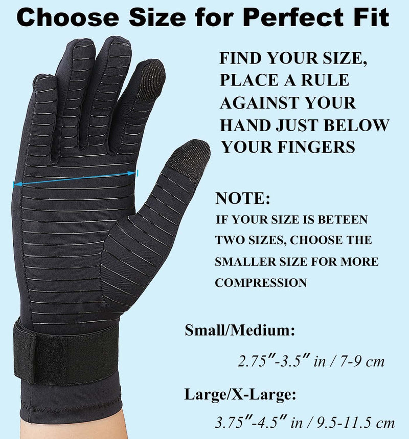 2 Pairs Full Finger Copper Arthritis Compression Gloves for Women Men with Wrist Strap, Compression Gloves for Carpal Tunnel, Hand Pain Relief, Swelling, Typing with Touchscreen Tips (Large/X-Large) Large / X-Large (2 Pairs) Black