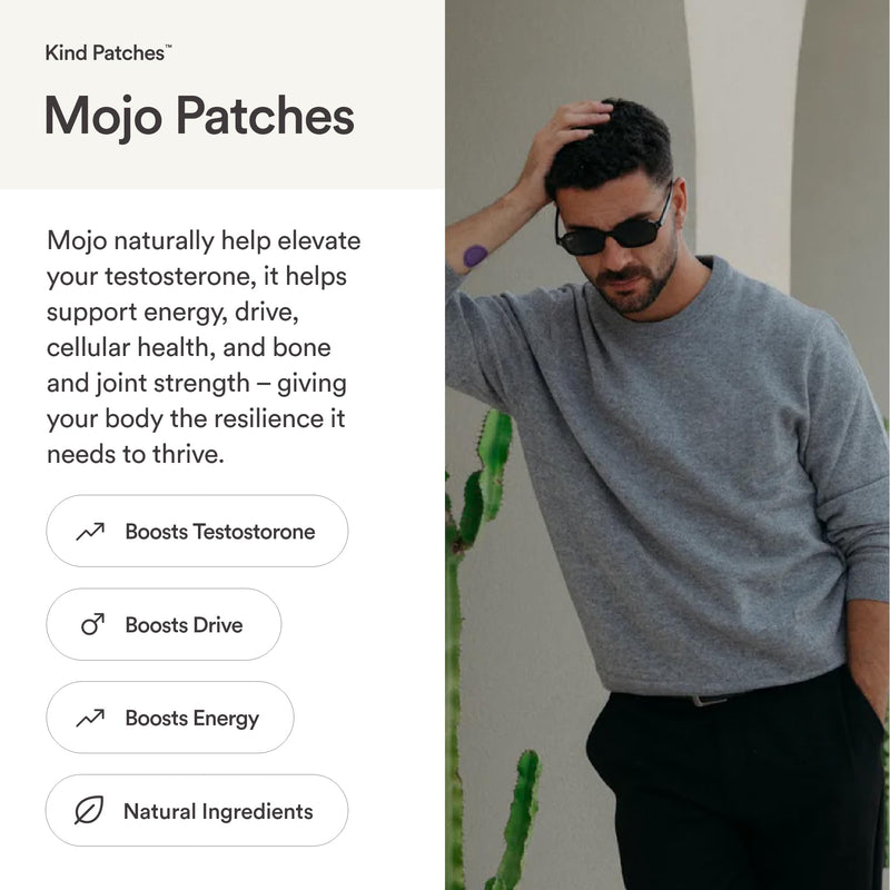 Kind Patches | Mojo Patches | Natural Energy, Daily Vitality & Testosterone Support | Botnical Plant-Based Formula with Tongkat Ali Extract, Zinc & Pomegranate | 90 Vegan Patches, 3 Months Supply 30 Patches (3 Packs)