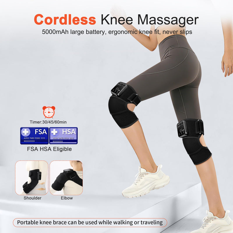 Knee Massager with Heat for Pain Relief V5.0[2026 Upgraded] - Electric Cordless Heated Knee Brace with 6 Heat Levels and 3 Vibration Massage Mode, Gifts for Men Women (Black, 1-Pack) Black (1pack)