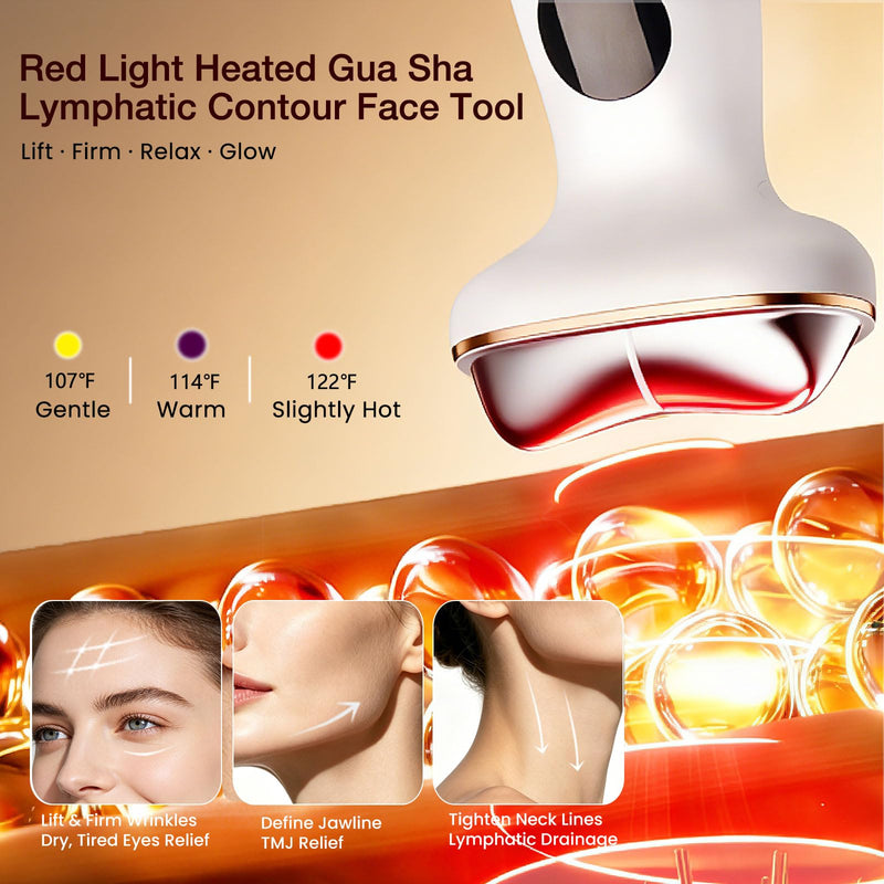 Cold Heated Electric Gua Sha, Facial Neck Lymphatic Drainage Sculpting Tool, Cooling Depuffing Wand for Puffy Face, 7-in-1 LED Red Light Face Massager for Lifting, Contouring, Firming