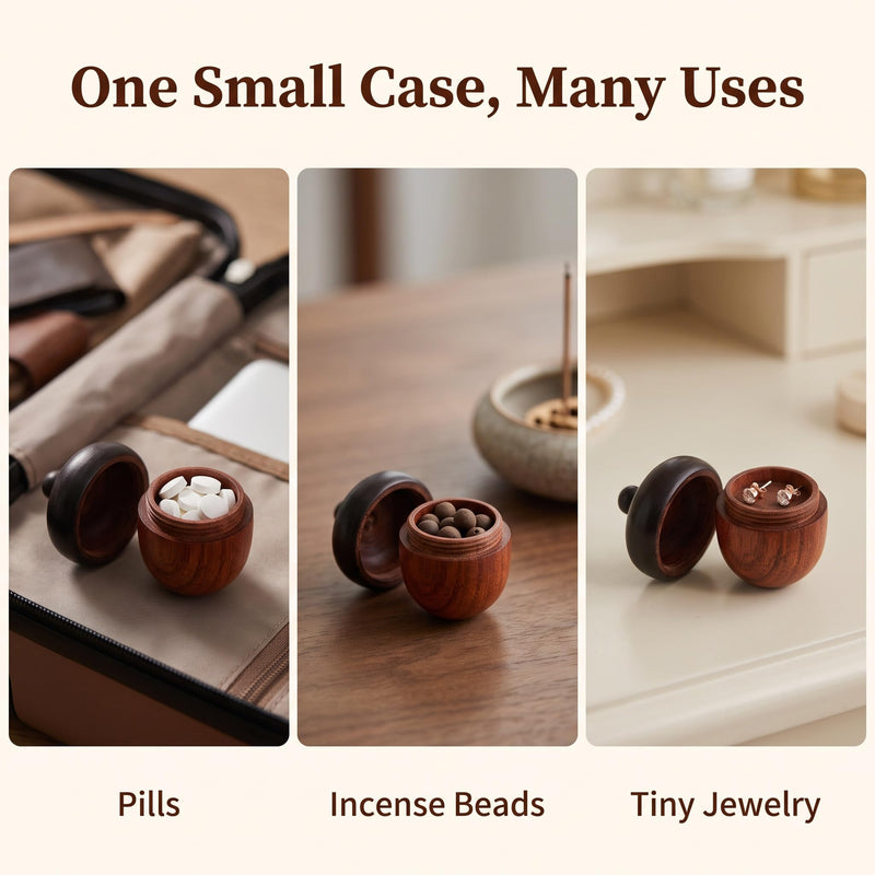 Wooden Travel Pill Case, Solid Wood Medicine Pill Box, Mini Granule Storage Box for Outdoor Acorn Shape Sandalwood Capsules Organizer Pill Organizers Over-the-Counter Medication