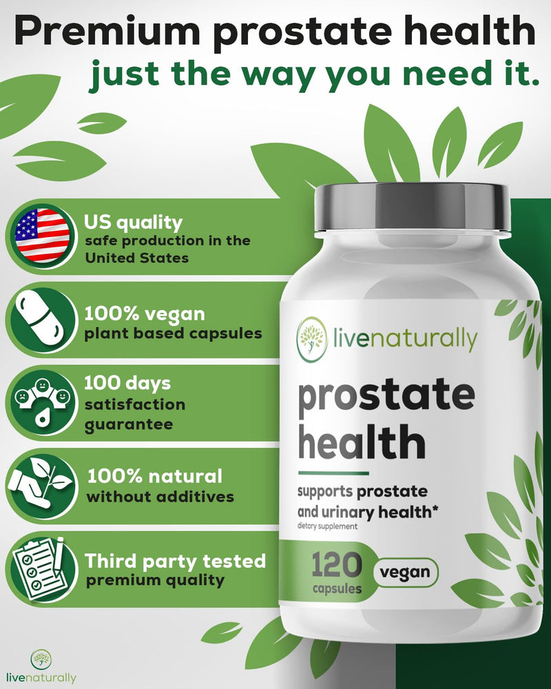 Prostate Health Supplement for Men - Saw Palmetto with Pumpkin Seed, Stinging Nettle, Zinc and Selenium - Supports Urinary Flow and Bladder Comfort - Vegan, 120 Capsules, 60 Day Supply