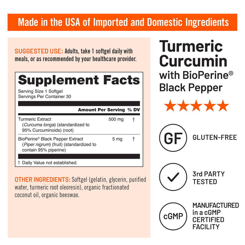 [Australia] - NatureWise Turmeric Curcumin 500mg with Black Pepper Softgels - Extra Strength, Enhanced Absorption - 95% Curcuminoids & BioPerine for Immune Support - Gluten-Free, Non-GMO - 30 Count[1-Month Supply] 30 Count (Pack of 1) 