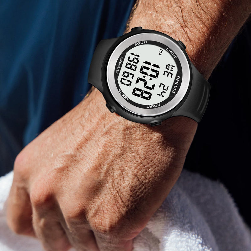 [Australia] - Mens Pedometer Watch for Walking Step Counter Watch No Charging, No App Connection, with EL Backlight. Simple, Practical Choice for Mobile-Free Fitness Enthusiasts TIMEURE-2308 black 