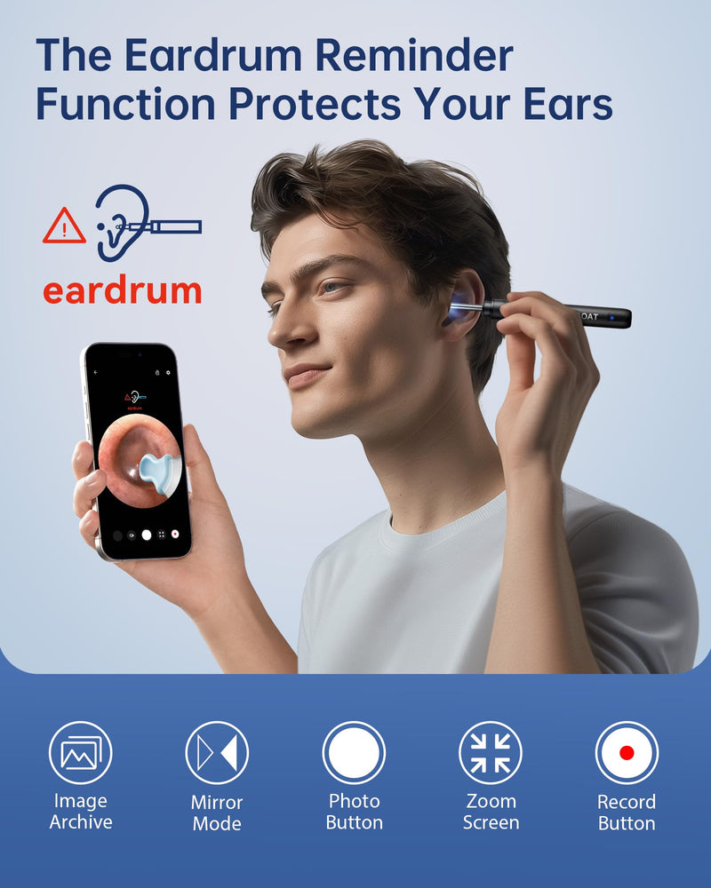 [Australia] - Ear Wax Removal - Ear Cleaner with Camera 1296P HD Ear Scope 6 LED Lights and 10 Pcs Ear Spoon - Earwax Remover Tool Jet Black 