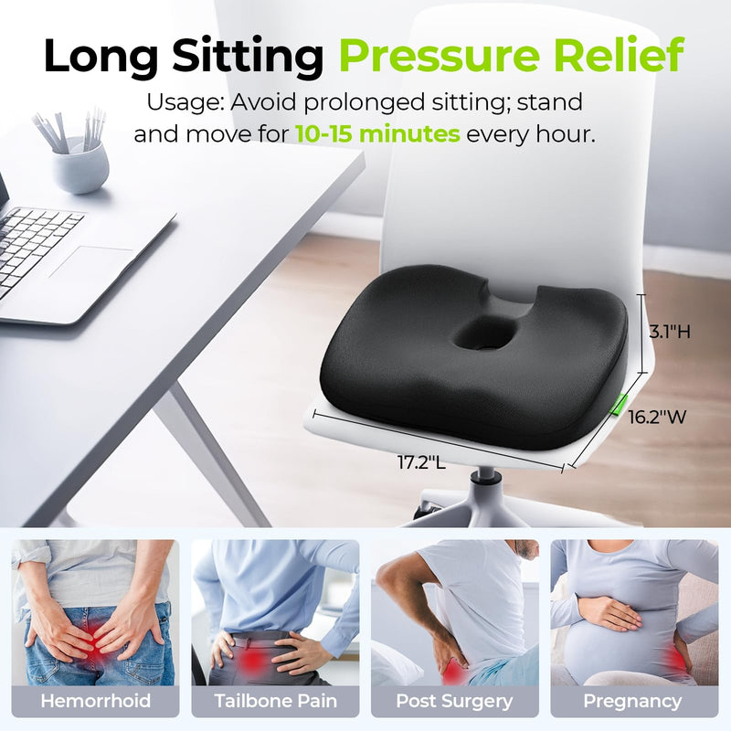 [Australia] - AUVON Innovative Donut Pillow Hemorrhoids Scientific Center Hole and Tailbone Cutout, Orthopedic Pain Relief Donut Seat Cushion for Coccyx, Sciatica, Postpartum Pregnancy, After Surgery Sitting Relief Black 