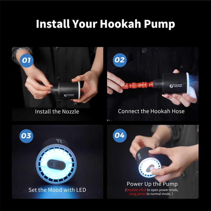 [Australia] - FLEXTAILGEAR Electric Hookah Pump Kit with 1300 mAh Rechargeable Battery Led Light Mini Portable Charcoal Starter Coal Burner Helper Shisha Nargila Warm Up Set Smoke Bar Accessories 