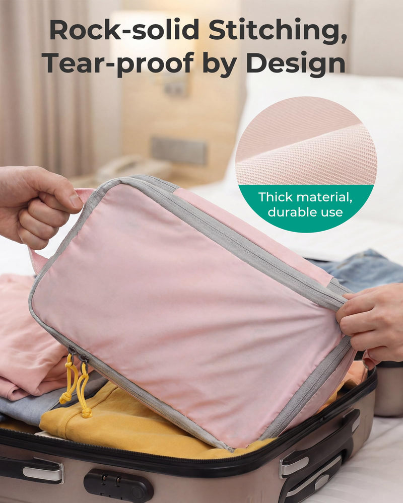 BAGSMART Compression Packing Cubes for Travel Essentials | 14 Set /6 Set /4 Set/2 Set, Lightweight, Durable Baby Pink Set of 6
