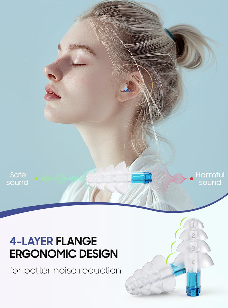 [Australia] - Ear Plugs for Airplane Pressure Relief, 2 Pairs Adults Soft Silicone Reusable Airplane Earplugs 26dB, with Silicone Connector Cord, Travel Essentials for Flying, Ear Protection Earplugs for Plane Blue 