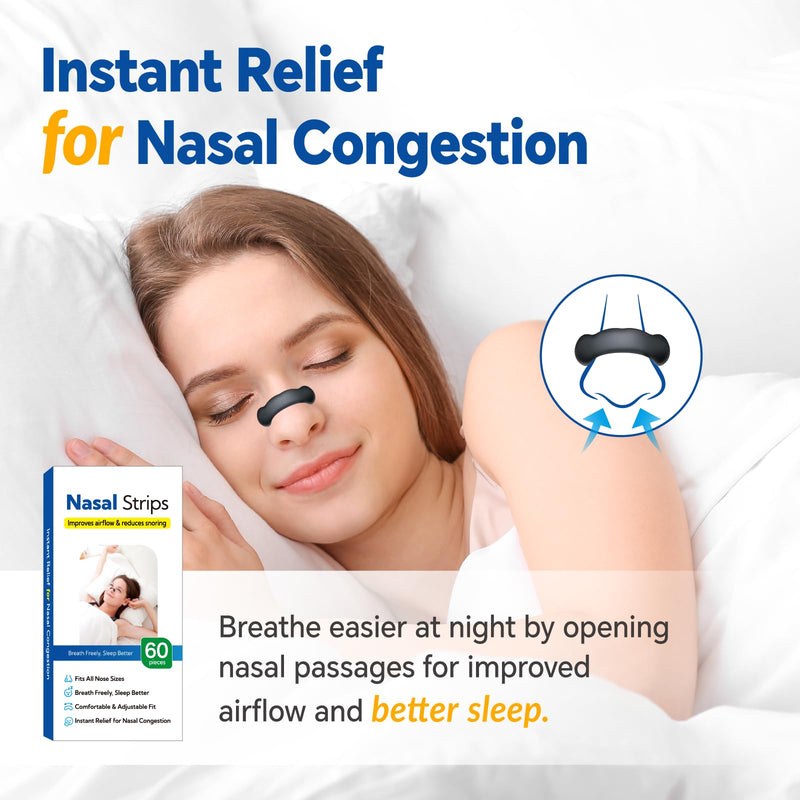[Australia] - Nasal Strips for Snoring(60 Pieces) - Breathing Aid for Better Sleep & Snore Relief, Comfortable Nasal Dilator for Men & Women(I03) Black L 